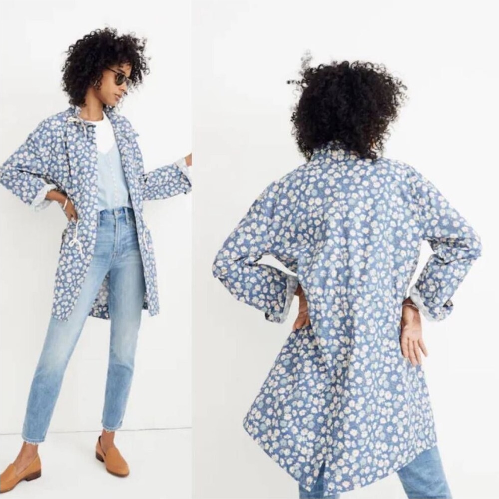 BOGO! Madewell Ruffle-Neck Anorak Raincoat in French Floral Blue Moon XS